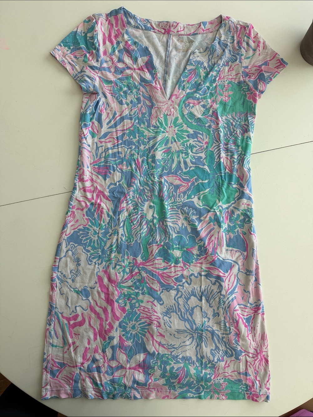 Lilly Pulitzer Pink, Blue & Green Floral V-Neck Mini Dress